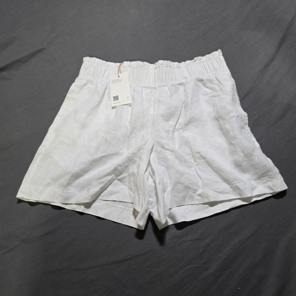 Quince Linen Shorts Womens Medium White Elastic Paperbag Waist NWT